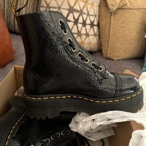 SINCLAIR DISTRESSED PATENT LEATHER PLATFORM BOOTS